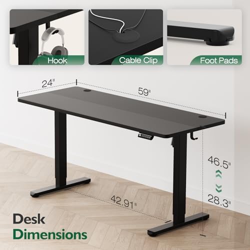 Monomi 59" Electric Standing Desk,Adjustable Height Sit Stand Up Desk,Black