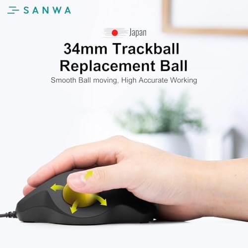 SANWA 34mm/1.34in Trackball, Replacement Ball for Logitech m575, m570, MX Ergo, Perixx, Kensington, Elecom, and Other Compatible Trackball Mouse, Glossy Yellow