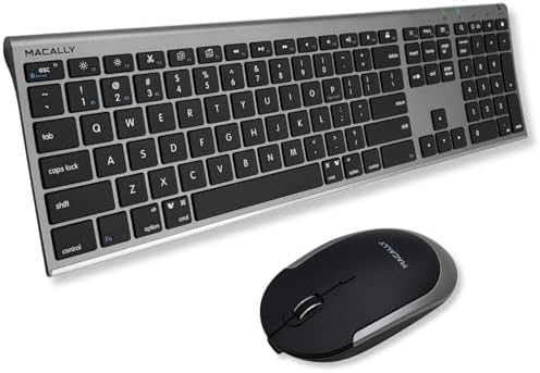 Macally Premium Bluetooth Keyboard and Mouse for Mac | Compatible Wireless Apple Keyboard and Mouse Combo (110 Keys Multi-Device Rechargeable) for MacBook Pro/Air and iMac - Space Gray