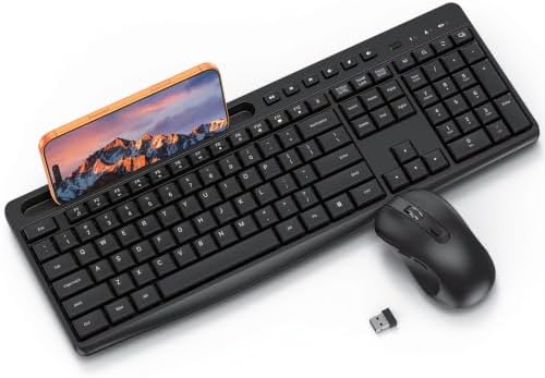 OMOTON Wireless Keyboard and Mouse Combo,2.4GHz USB Receiver & Phone Holder