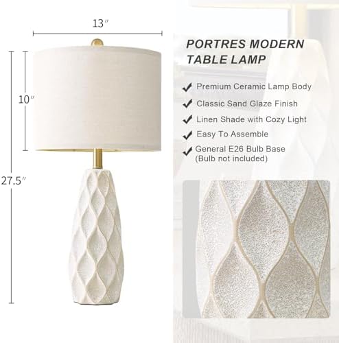 27.5" Ceramic Table Lamps for Living Room Bedroom Lamps Set of 2 Modern
