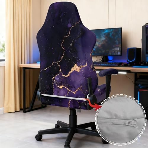 Marble Print Gaming Chair Cover for Cats Stretch Non Slip Furniture Protector Washable Anti Dust Computer Chair Slipcover with Armrest Covers