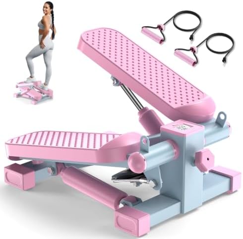 Mini Stair Stepper with Resistance Bands for Home Exercise Compact Stair Stepper with LCD Monitor, 220 lb Capacity, Smooth Low-Impact Cardio Training for Home Daily Workout