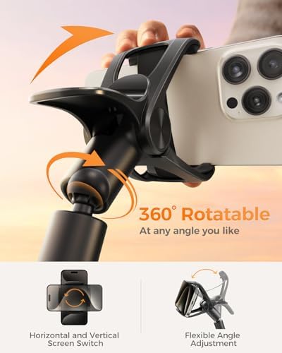 SAIJI Gooseneck Phone Holder for Bed Overall Length 38.6” Flexible Leather Wrapped Arm Overhead Cell Phone Mount Stand with 360° Adjustable Clamp Clip, Compatible with All 4-7” Cellphones (Black)