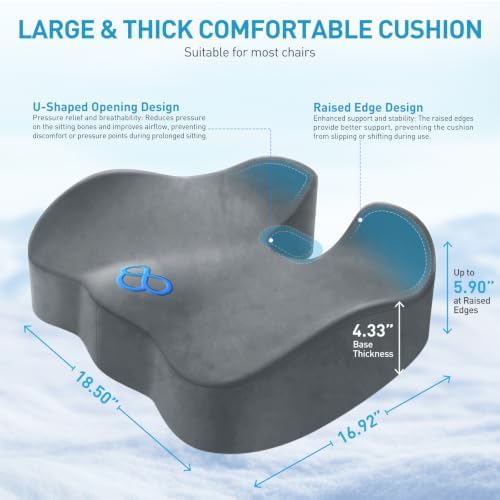 BlissTrends Extra Thick Seat Cushion for Office Chair & Car Seat, LightGrey