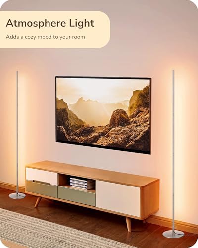EDISHINE 59.84" LED Corner Floor Lamp, 3000K & Stepless Dimmable, Silver