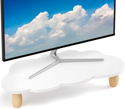 AFOOYO Monitor Stand Riser,Cloud Shape Wood Computer Monitor Stand, 16.5IN Monitor Stand Riser, Multi-Purpose Desktop Organizer Riser for Computer,Laptop,Printer,TV,White