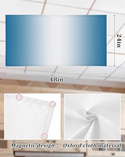 Blue Ombre Geometric Stripes Rainbow Pastel White Magnetic Fluorescent Light Covers for Ceiling Lights 2 x 4 Feet,Office Classroom Kitchen Drop Ceiling Light Covers Lighting Filters Shade 4 Packs