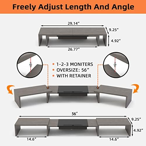 WESTREE Triple Dual Monitor Stand Riser, 56" Extra Long Monitor Stand for 1~2~3 Monitors, Monitor Stand with Length and Angle Adjustable, 3 Shelf Desktop Organizer Riser for Monitor Computer Laptop