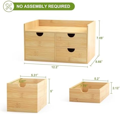 Bamboo Desk Organizer with Drawers, Desktop Storage Box for Office Supplies