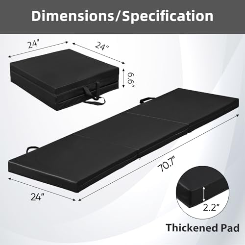 ZENY 2’’ Thick Tri-fold Folding Gym Exercise Mat Extra Thick Gymnastics Mat Tumbling Mat with Carrying Handles for Home Workout, Core Workouts, Stretching, MMA, Yoga