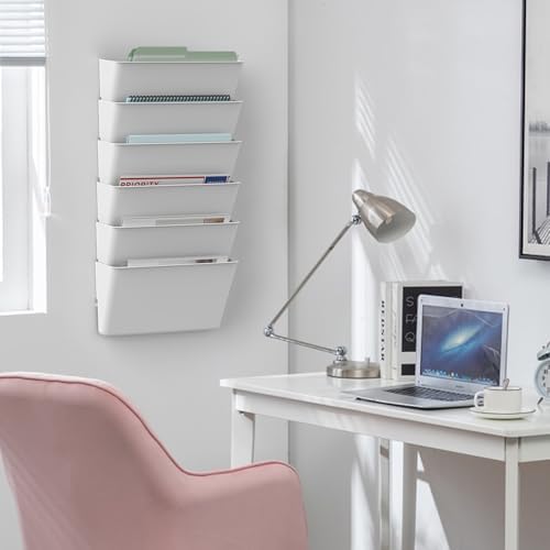 Gawerk Clear Acrylic Single Pocket, Plastic Hanging Wall Mount File Holder for Office Home (White, 5 Pack)