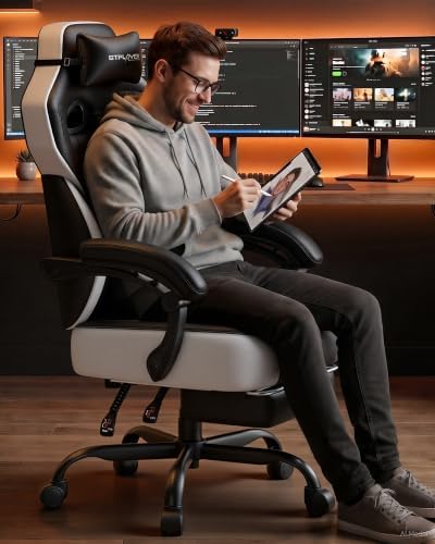 GTPLAYER Big & Tall Gaming Chair, Wide Seat with Footrest, Jet Black