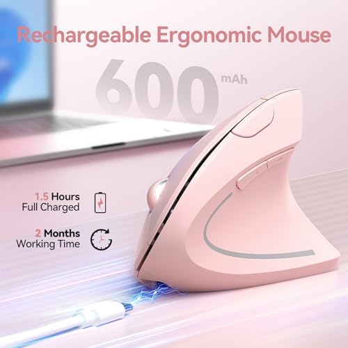 TECKNET Wireless Ergonomic Mouse, Rechargeable Wireless Vertical Mouse