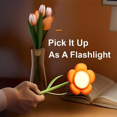 Rechargeable Flower Desk Lamp Infinite Dimming Trichromatic Temperature Adjustable Brightness Memory LED Light for Bedroom Study Office (Yellow,Sunflower)