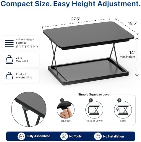 Uncaged Ergonomics Small Standing Desk Converter & Desk Riser (Black)