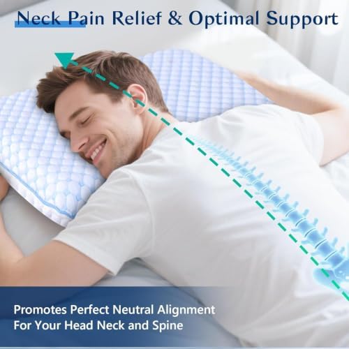Stomach Sleeping Pillow for Shoulder and Neck Pain Relief, Thin Memory Foam Pillows - Cooling Slim Gel Memory Foam Pillow for Stomach and Back Sleepers ,Low Profile pillows 2.75-inches -King size