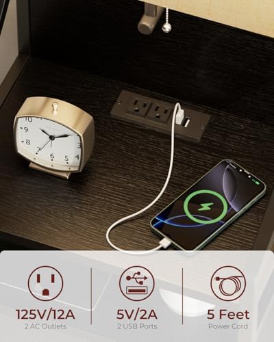 Evermagin 45" Tall Night Stand with Charging Station & Light