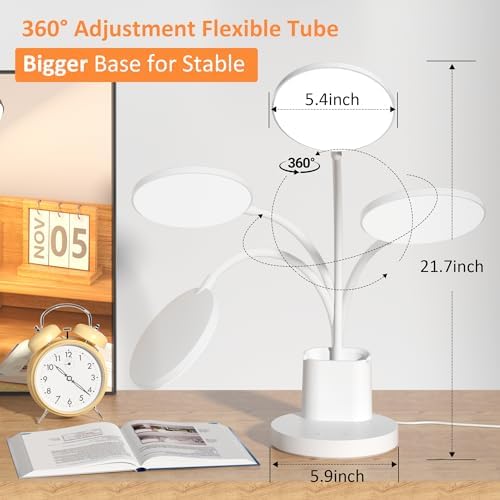LED Desk Lamp for College Dorm with Pen Phone Holder, White