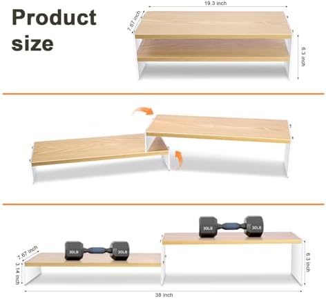 YGYQZ Adjustable Monitor Stand Riser, 7.67"×19.3" Dual Monitor Desk Stand