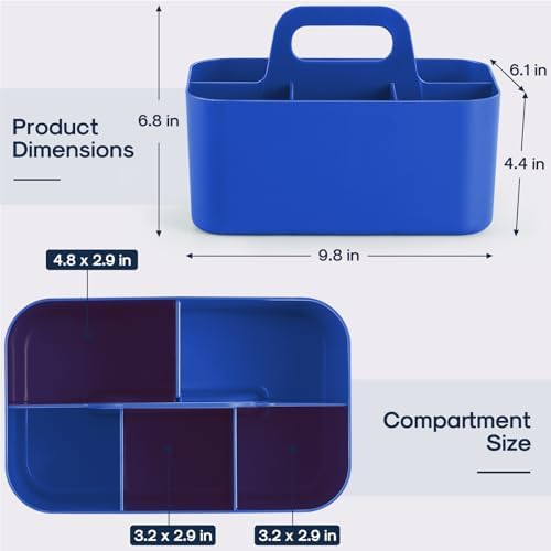 Multiuse Caddy Organizer with Handle, Portable Plastic Tote Bin - Art Craft, Stationary Pen Marker Crayons, Makeup Hair Supplies Storage - Bathroom, Classroom, Dorm, Office, Desk Holder - Dark Blue