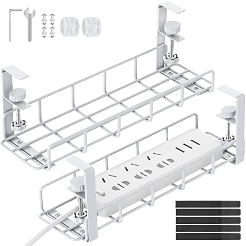 Under Desk Cable Management Tray No Drill Steel Rack White