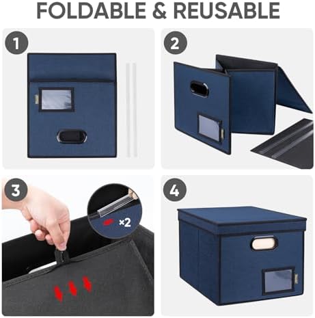 BALEINE File Organizer Box with Lid, Collapsible Hanging File Storage Box