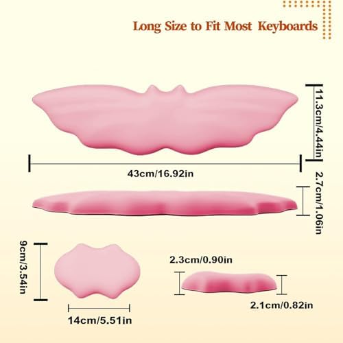 Halloween Bat Keyboard Wrist Rest Set, Ergonomic PU Leather Wrist Support for Keyboard & Mouse, Soft Memory Foam Wrist Pad with Non-Slip Base for Office, Gaming, Laptop & Compute(Pink)