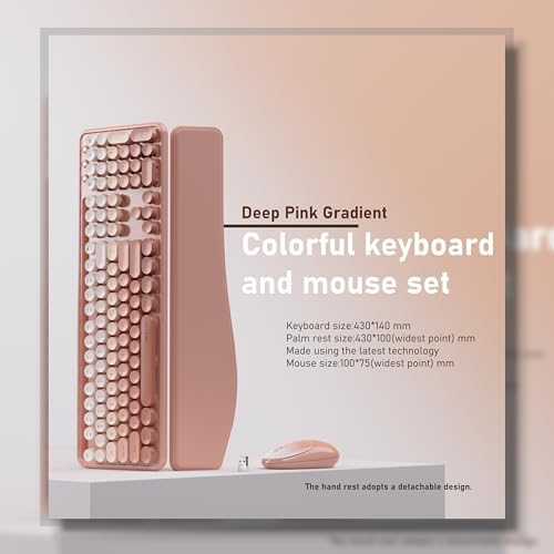 UBOTIE Wireless Keyboard and Mouse Combo, Phone Holder (Peach)