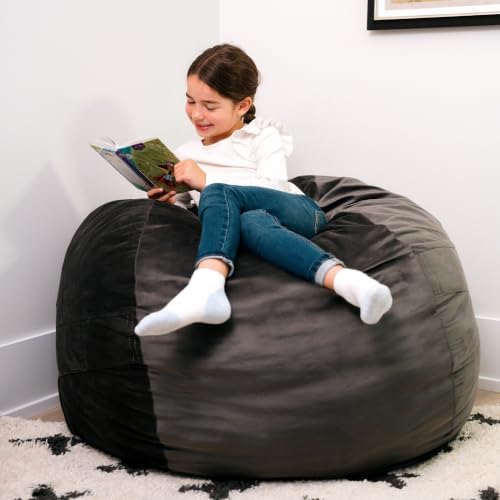 Big Joe Fuf 3.5Ft Foam Bean Bag Chair for Kids, Teens, Teddy Gray Plush Soft Polyester, 3.5 Foot Large Ultra-Soft Seat for Gaming, Bedroom, Reading Nook