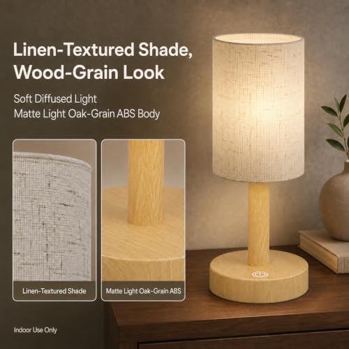 Small Rechargeable Cordless Table Lamp, Nightstand to Desk, Light Oak