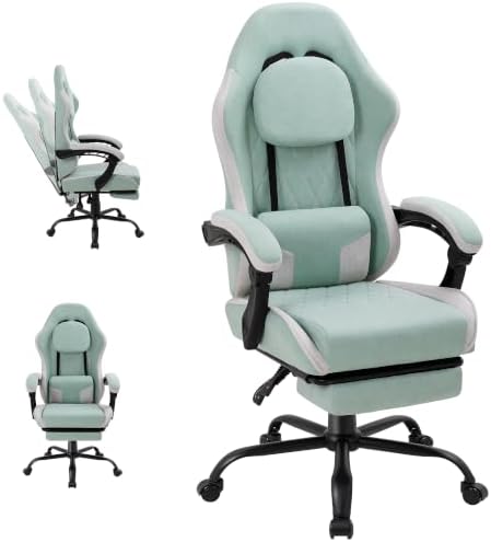 Video Gaming Chair, Ergonomic Office Chair with Footrest, Lumbar Support and Linkage Armrests, Swive Home Video Game Chairs for Adults, Mint Green