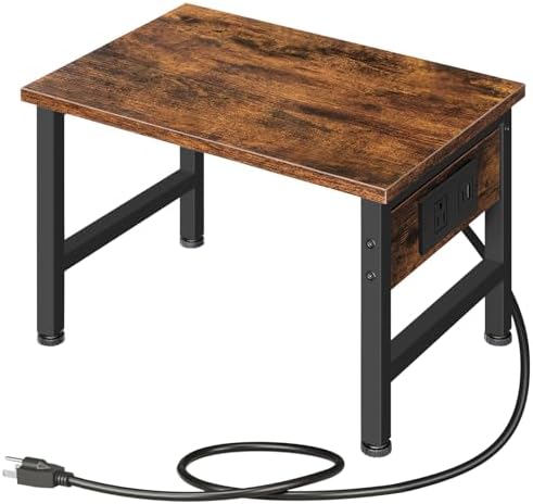 HOOBRO Printer Stand for Desk, Desktop Printer Stand with Charging Station, Small Printer Table with Storage Hook, Under Desk Printer Cart, File Rack for Home Office BF01UPS01