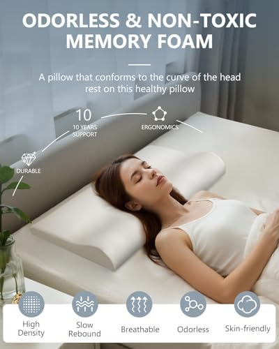 SMDR Ultra Slim Ergonomic Memory Foam Cervical Pillow – Low Profile Orthopedic Neck Support Pillow for Stomach, Side & Back Sleepers, 2"–0.8" Thin Design, Washable Cover