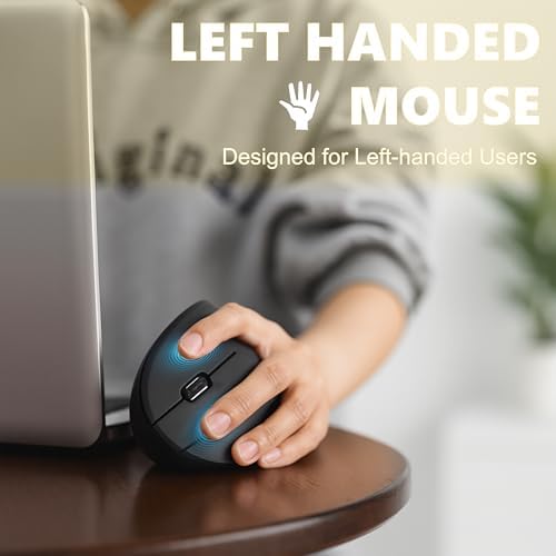 Urby Left Handed Mouse, Vertical Left Handed Ergonomic Wireless Mouse.Black