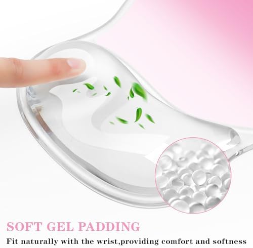Mouse Pad with Wrist Rest,Ergonomic Mouse Pad with Comfortable Gel Wrist Rest Support and Non-Slip PU Base for Easy Typing Pain Relief, Durable and Washable (Transparent Pink Gradient)