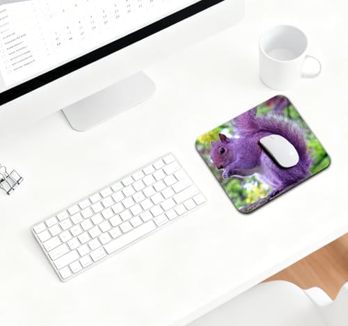 9.5x7.9 Inch Office/Gaming Mouse Pad, Lovely Purple Woodland Squirrel Adorable Forest Animal, Cute Anti-Slip Mat for Desk Decor