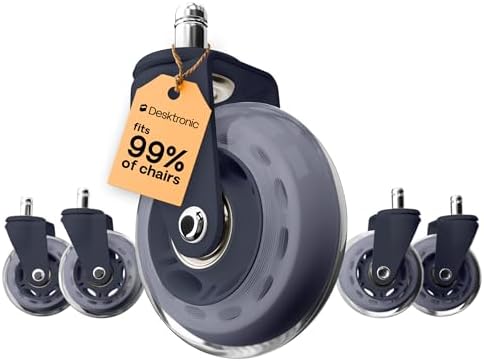 Desktronic Office Chair Caster Wheels Set of 5 — BIFMA Certified, 3X More Durable, Fits 99% of Chairs, No Chair Mat Needed, Safe for Hardwood, Tile & Carpet, 551 lbs Capacity (Blue)