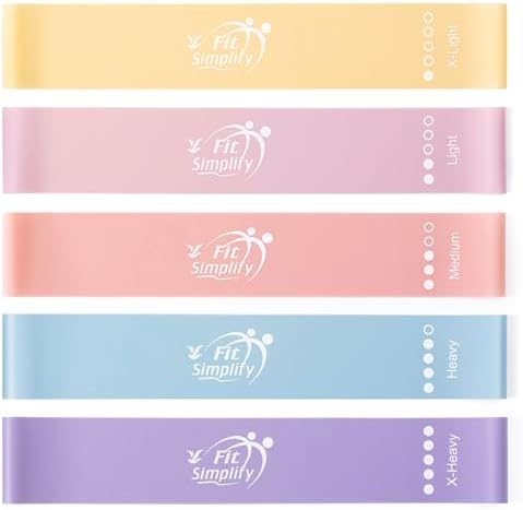 Fit Simplify Resistance Loop Exercise Bands with Instruction Guide and Carry Bag, Set of 5