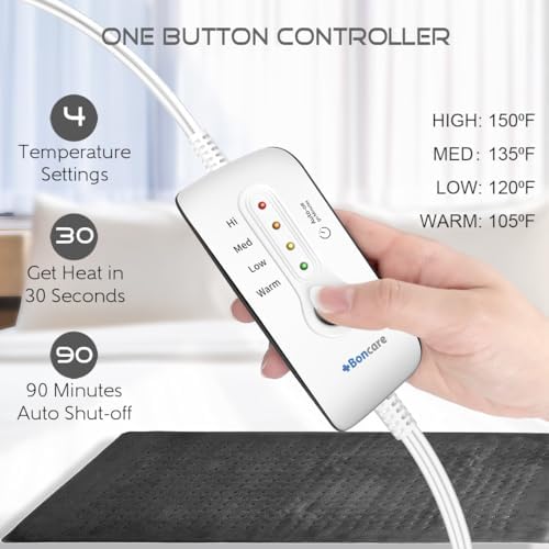Boncare® Small Heating Pad for Neck and Shoulders and Back with Auto Off & 4 Temperature Settings, Fast Heat up Instant Comfort and Ultra Soft Velvet Plush Machine Washable (Gray, 11"x20")