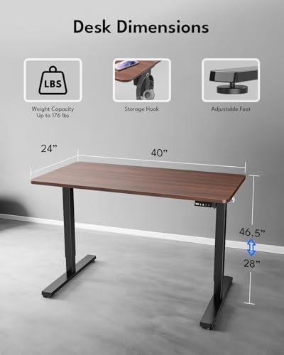 Electric Standing Desk, Gaming Desk, 40 x 24 Inch, Walnut