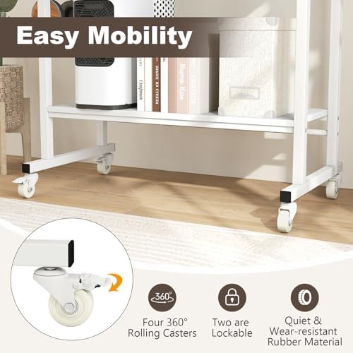 Rolling Desk with Keyboard Tray, Small Computer Desk with Wheels (White)