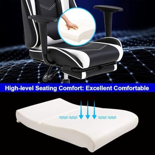 PC Gaming Chair with Footrest, Ergonomic Home Office Chair with Lumbar Support & Headrest Pillow, White