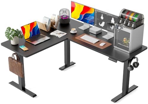 FEZIBO 63" x 55" L-Shaped Standing Desk - Adjustable Corner Desk L Shape, L-Shaped Adjustable Desk with Splice Board, L Shape Standing Desk, Black