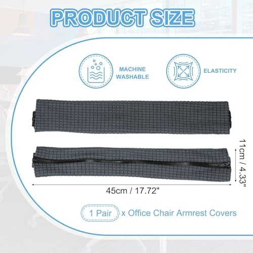 PATIKIL 18x4.3 in Office Chair Armrest Covers, 1 Pair Office Chair Arm Covers Long Computer Chairs Arm Rest Cover with Zipper Removable Rest Slipcover Hand Rest Protector, Dark Gray