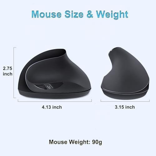SUNGI Ergonomic Wireless Vertical 2.4GHz Optical Mouse for Right Hand,Black