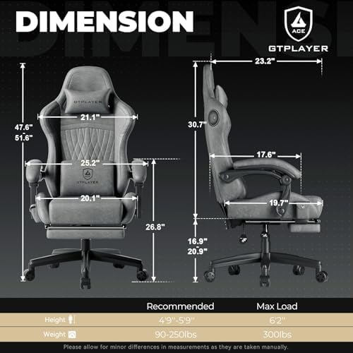 GTPLAYER ACE-PRO Music Gaming Chairs – Built-in Speakers, App Support & Bluetooth Control, Computer Game Chairs with Footrest for Adults, Ergonomic Reclining Silla, Linkage Armrest, Grey