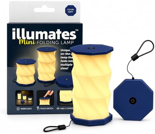 Origami Expanding Foldable LED Desk Lamp – USB Rechargeable & Portable - Dimmable Touch Control Light with Adjustable Height up to 5 1/2 for Office, Travel, Bedside - Sleek & Modern Design (Navy)
