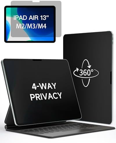IPROKKO 360° Privacy Matte Screen Protector for iPad Air 13 inch M4/M3/M2 (2026/2025/2024 8th/7th/6th Generation),4 Way Anti Spy Glare Blue Light 13in Tablet Easy Install Screen Protector Filter [Compatible with Apple Pencil & Face ID, Case Friendly]