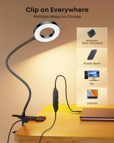 Clip‑On Book Light 5W Desk Lamp, USB Powered Reading Light for Bed